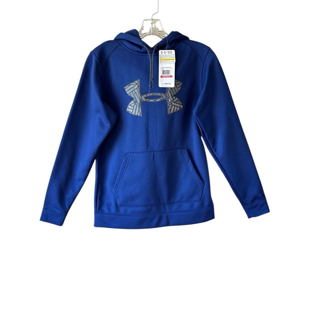 NEW Under Armour Navy Blue Hoodie with Gray Patterned Logo